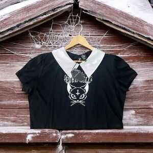 DOLLS KILL GRAVE GIRLS PLUS SIZECAT PRINT CROP TOP 3X